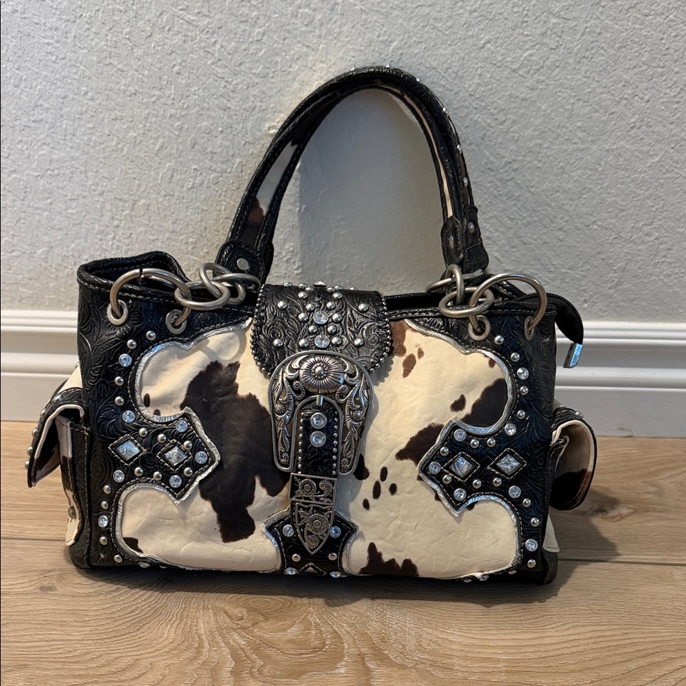 Vintage Rustic Couture Western Cow Print  Handbag